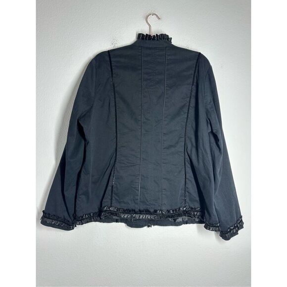 Simon Chang Denim Wear Women’s Bohemian Black Jacket Ruffle Satin Trim Sz20 Note - Picture 4 of 15